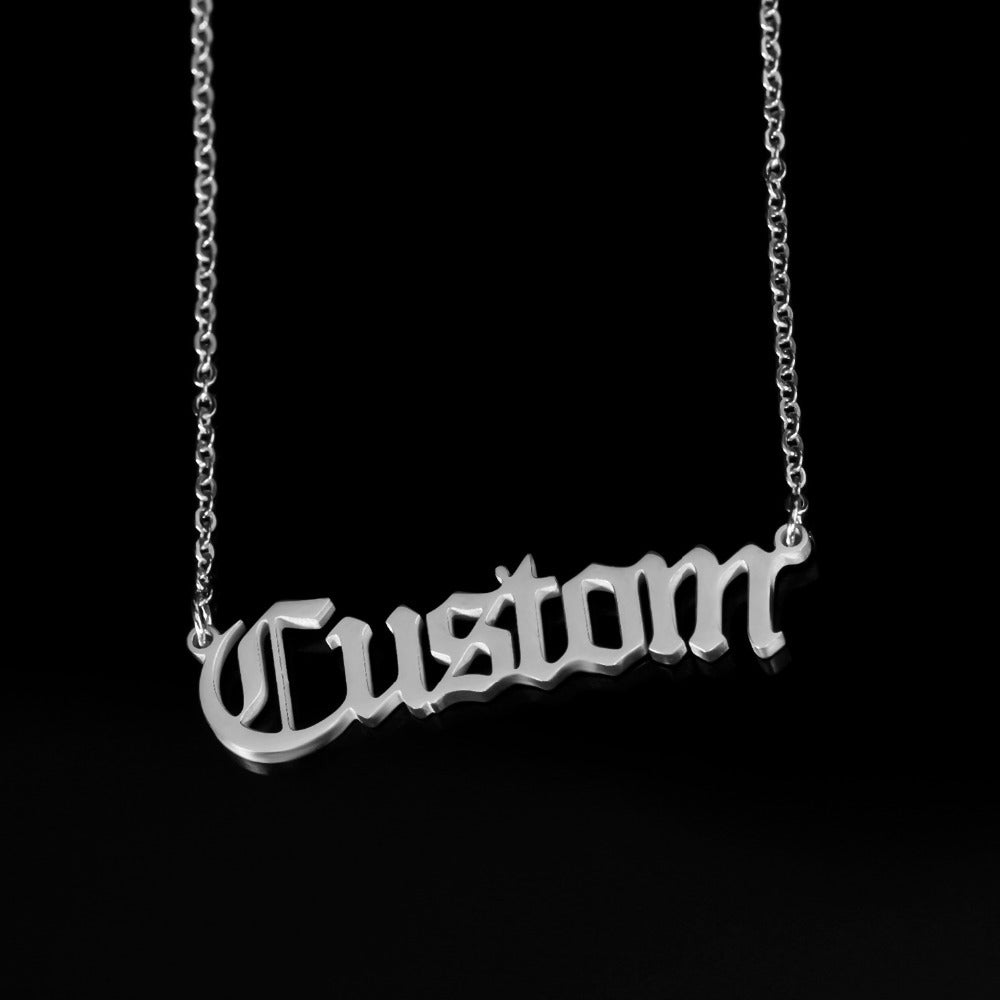 Personalisierte antike englische Namenskette für Damen, gold- oder silberfarbene Edelstahl-Kettenanhänger-Halskette, Schmuck