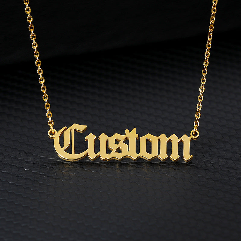 Personalisierte antike englische Namenskette für Damen, gold- oder silberfarbene Edelstahl-Kettenanhänger-Halskette, Schmuck