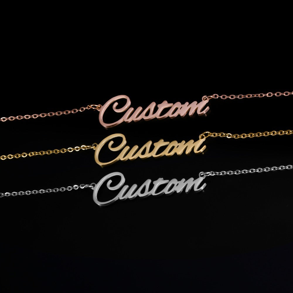 Personalisierte antike englische Namenskette für Damen, gold- oder silberfarbene Edelstahl-Kettenanhänger-Halskette, Schmuck