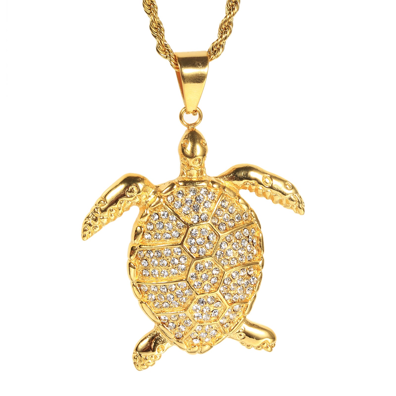 Europäischer und amerikanischer Außenhandel Gold mit Diamanten Tier Schildkröte Anhänger Halskette Herren Titanstahl Hip Hop Accessoires Grenzüberschreitender E-Commerce