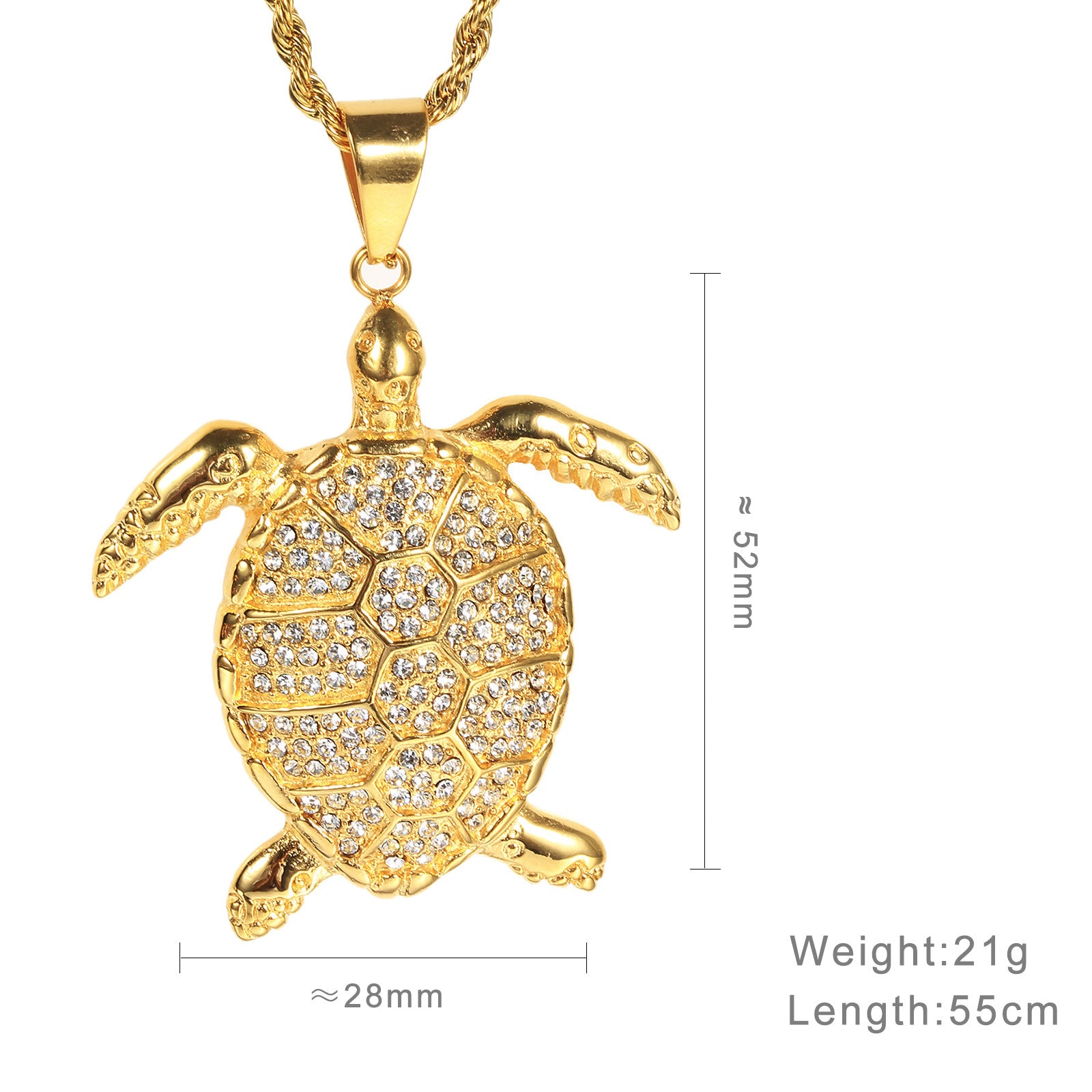 Europäischer und amerikanischer Außenhandel Gold mit Diamanten Tier Schildkröte Anhänger Halskette Herren Titanstahl Hip Hop Accessoires Grenzüberschreitender E-Commerce