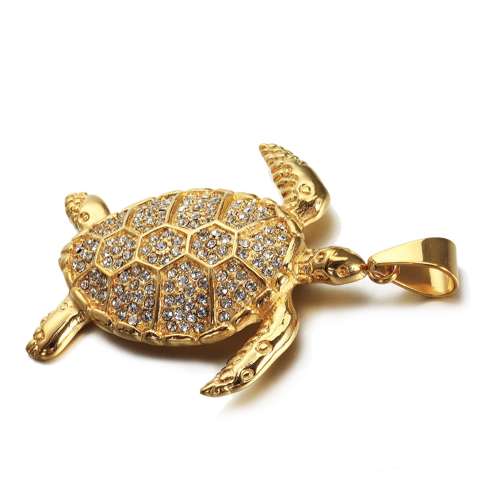 Europäischer und amerikanischer Außenhandel Gold mit Diamanten Tier Schildkröte Anhänger Halskette Herren Titanstahl Hip Hop Accessoires Grenzüberschreitender E-Commerce