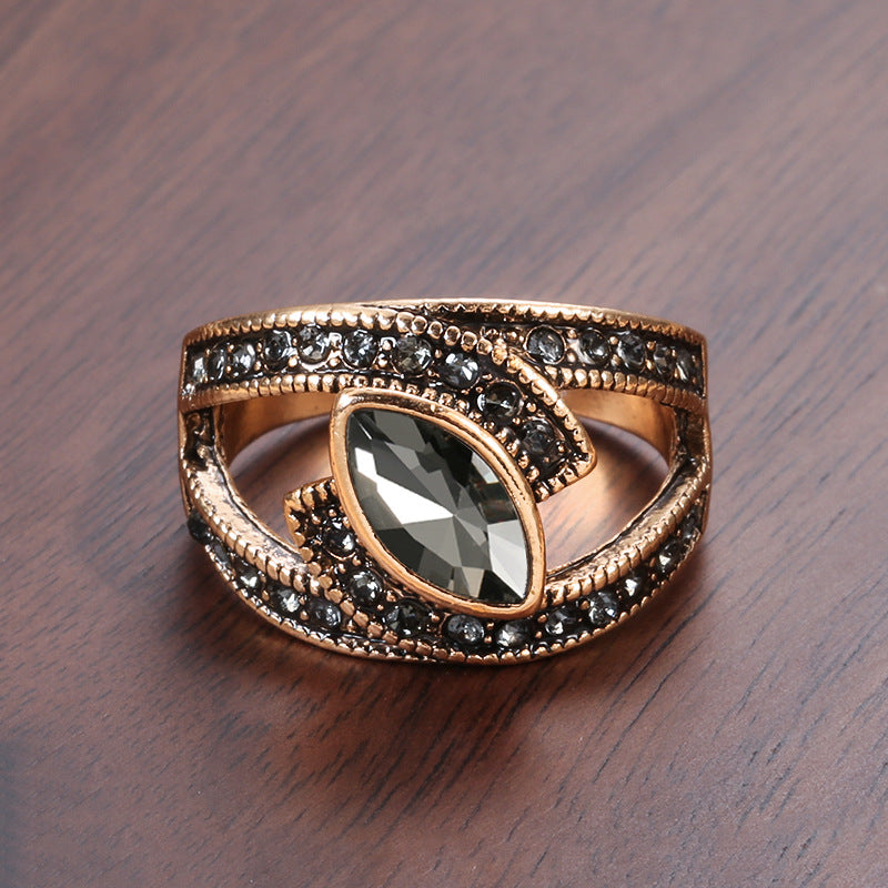 Kinel Boho Ethno-Braut Hochzeits-Kristallring Antikgoldfarbe Große Zirkonia-Steinringe für Frauen Vintage-Hochzeitsschmuck