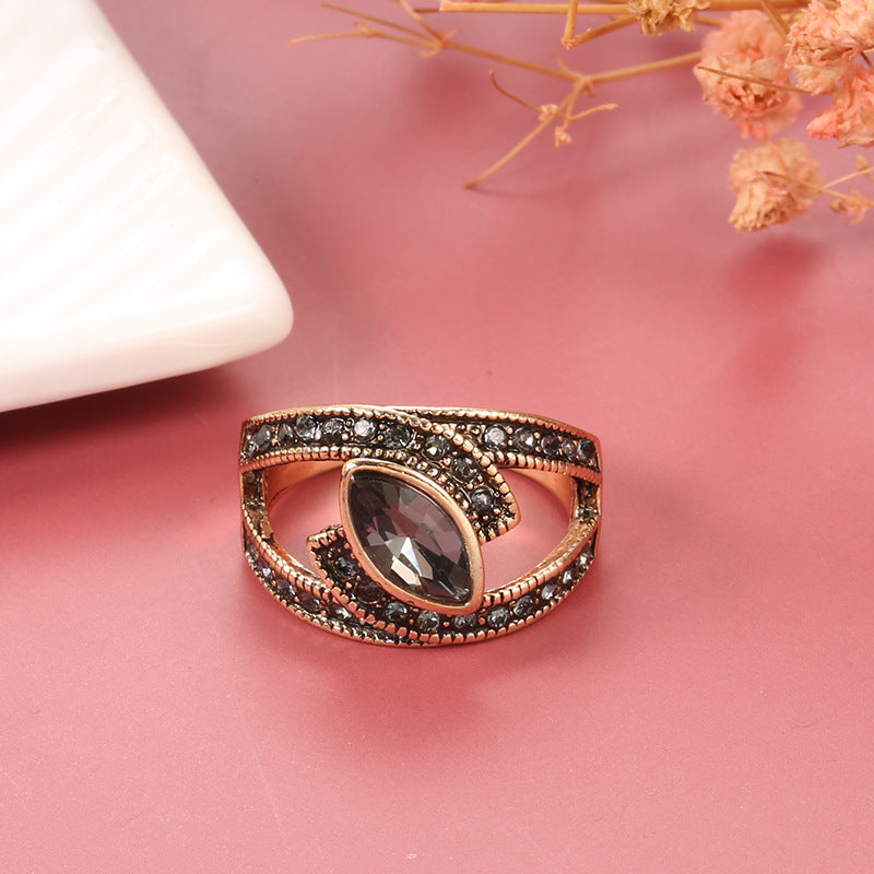 Kinel Boho Ethno-Braut Hochzeits-Kristallring Antikgoldfarbe Große Zirkonia-Steinringe für Frauen Vintage-Hochzeitsschmuck