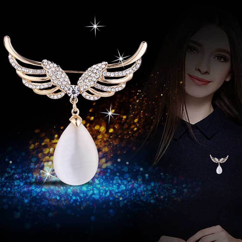 Große Wassertropfen-Brosche Mode Damen Engelsflügel Anstecker Accessoires Damen