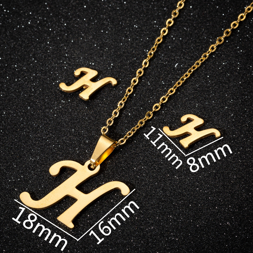 Edelstahl 26 Buchstaben Anhänger-Halsketten-Set