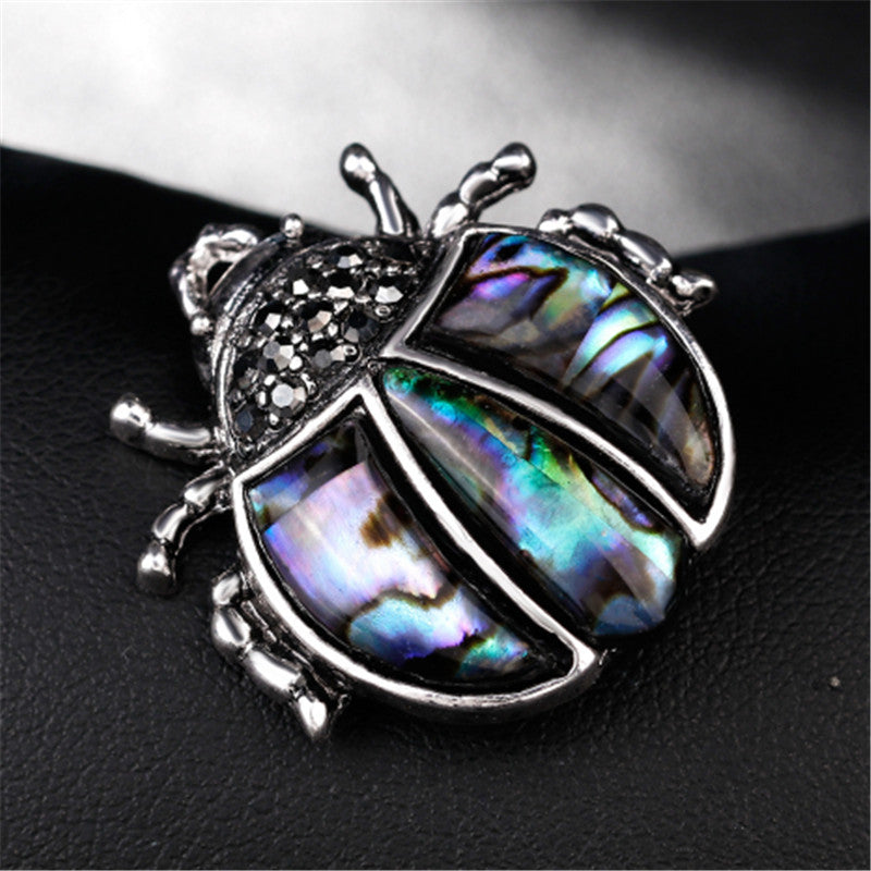 Broche de mariquita de siete estrellas con diamantes de imitación de plata antigua electrochapada, broche, accesorios unisex que combinan con todo