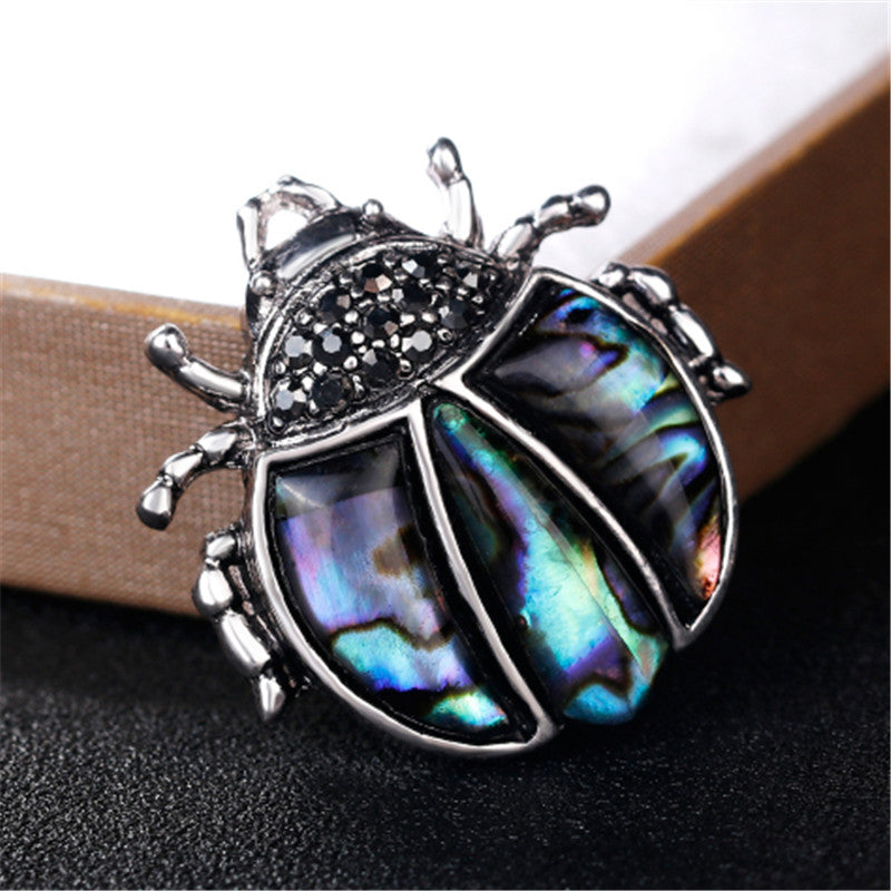 Broche de mariquita de siete estrellas con diamantes de imitación de plata antigua electrochapada, broche, accesorios unisex que combinan con todo