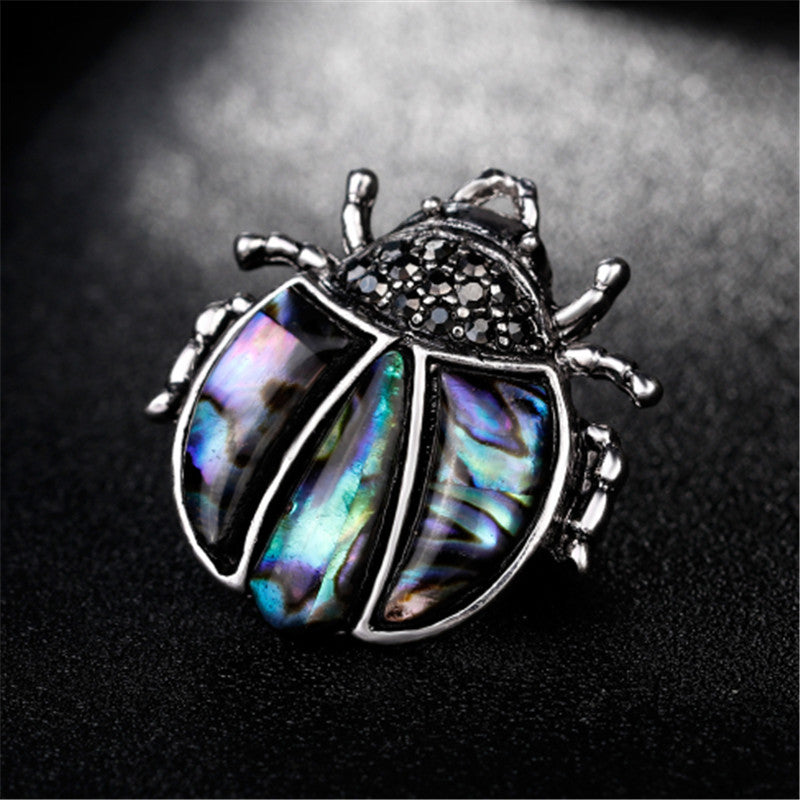 Broche de mariquita de siete estrellas con diamantes de imitación de plata antigua electrochapada, broche, accesorios unisex que combinan con todo
