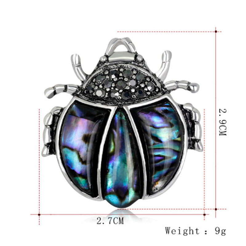 Broche de mariquita de siete estrellas con diamantes de imitación de plata antigua electrochapada, broche, accesorios unisex que combinan con todo