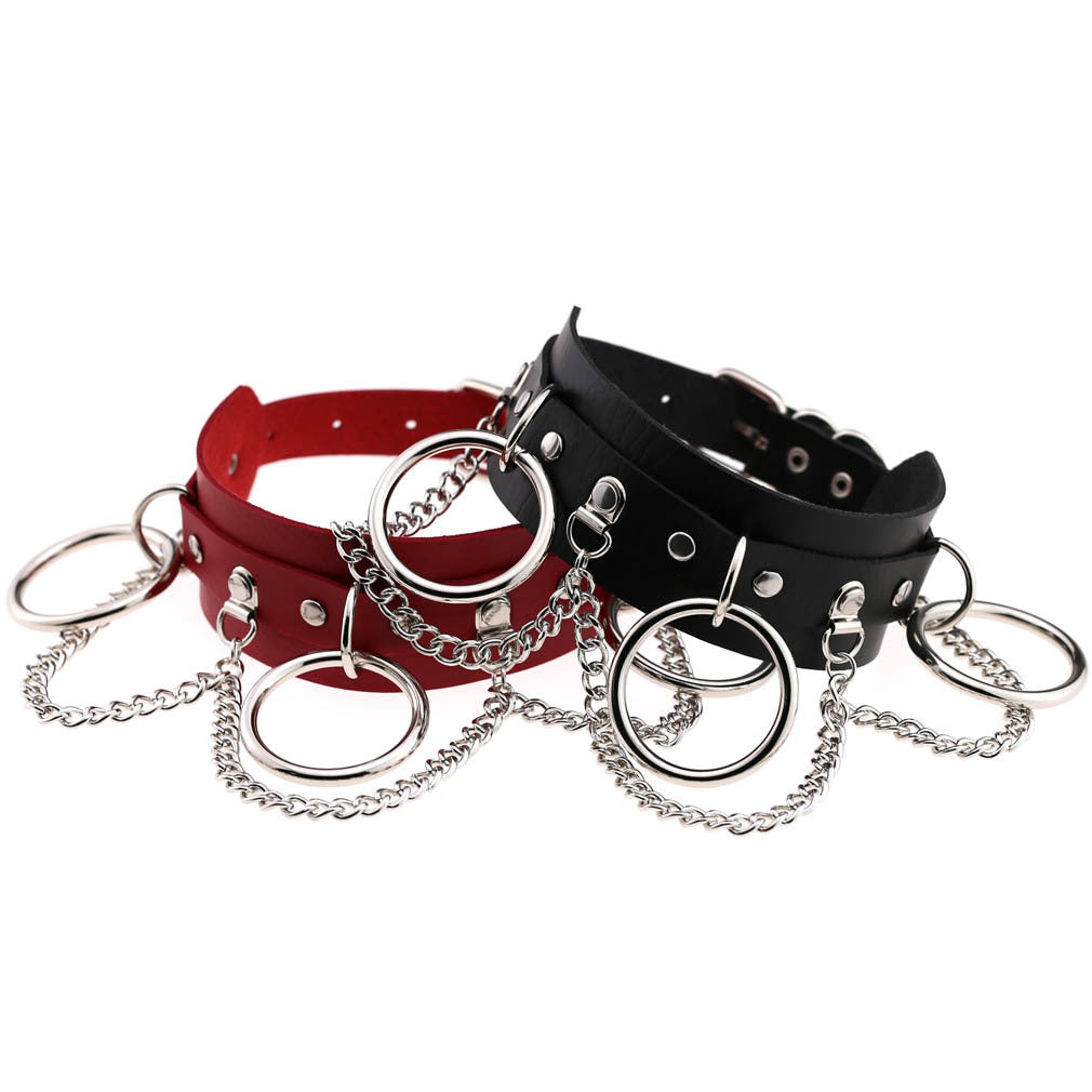Europäischer und amerikanischer Stil Persönlichkeit übertrieben PU-Lederhalsband Punk Street Shooting Nachtclub O-Ring Kette Schlüsselbeinkette Halsband
