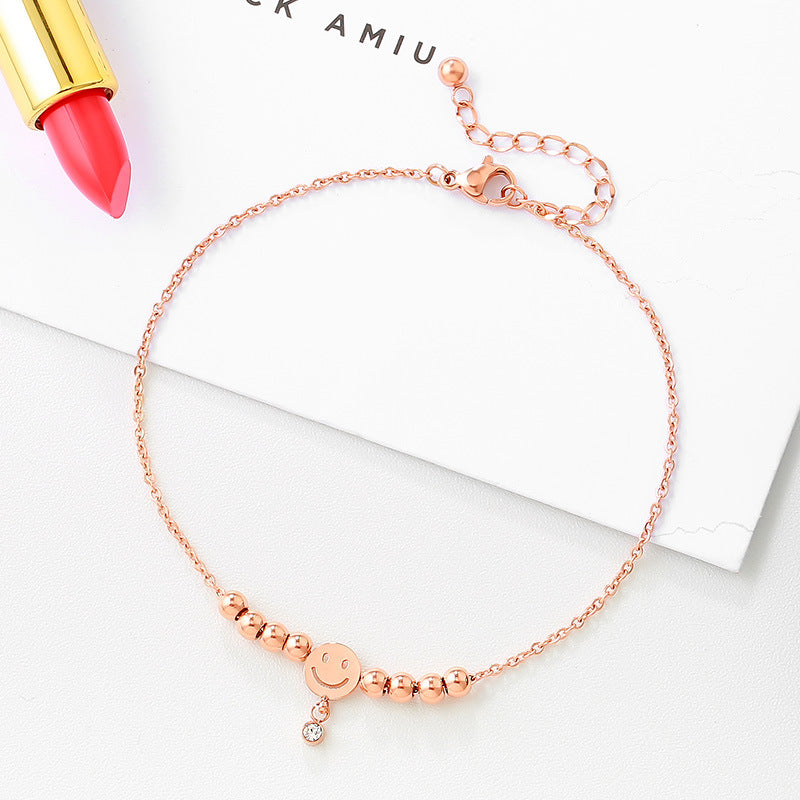Versión coreana de la tobillera de sonrisa, joyería de tobillo fresca de verano para mujer, regalo para novias, tobillera de circonita con cuentas y caritas sonrientes a la moda