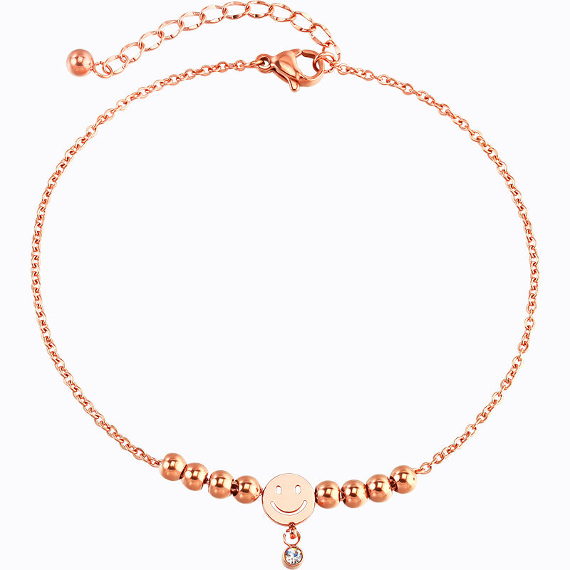 Versión coreana de la tobillera de sonrisa, joyería de tobillo fresca de verano para mujer, regalo para novias, tobillera de circonita con cuentas y caritas sonrientes a la moda