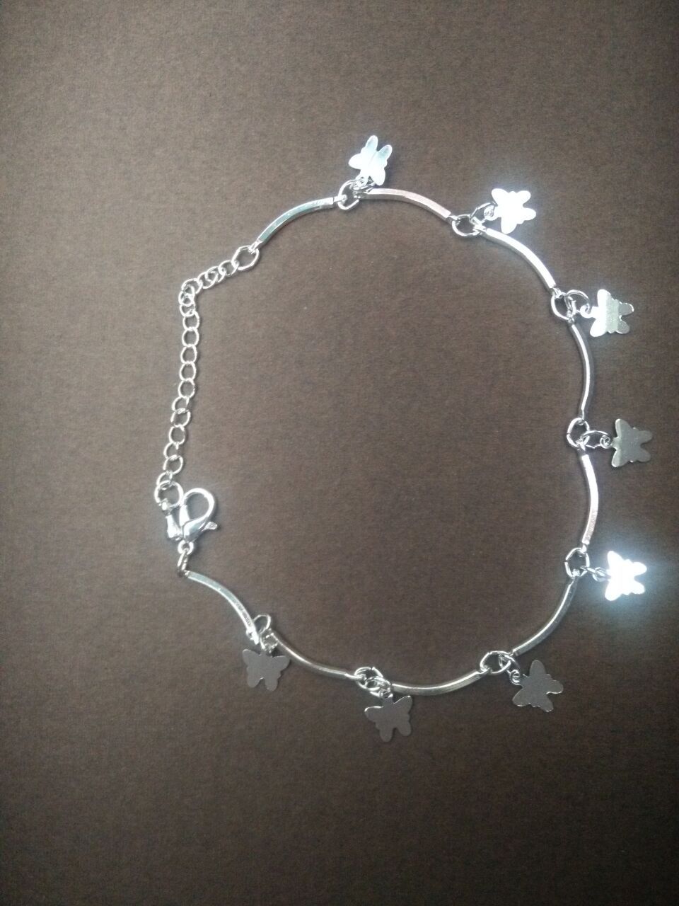 Tobillera de plata, tobillera de corazón de melocotón, campana, pentagrama, cuenta cuadrada redonda, tobillera de mariposa