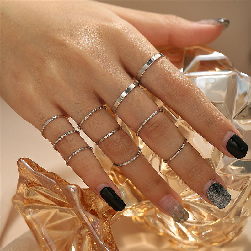 Böhmischer Acryl-Silberring, 10-teiliges Knöchelring-Set