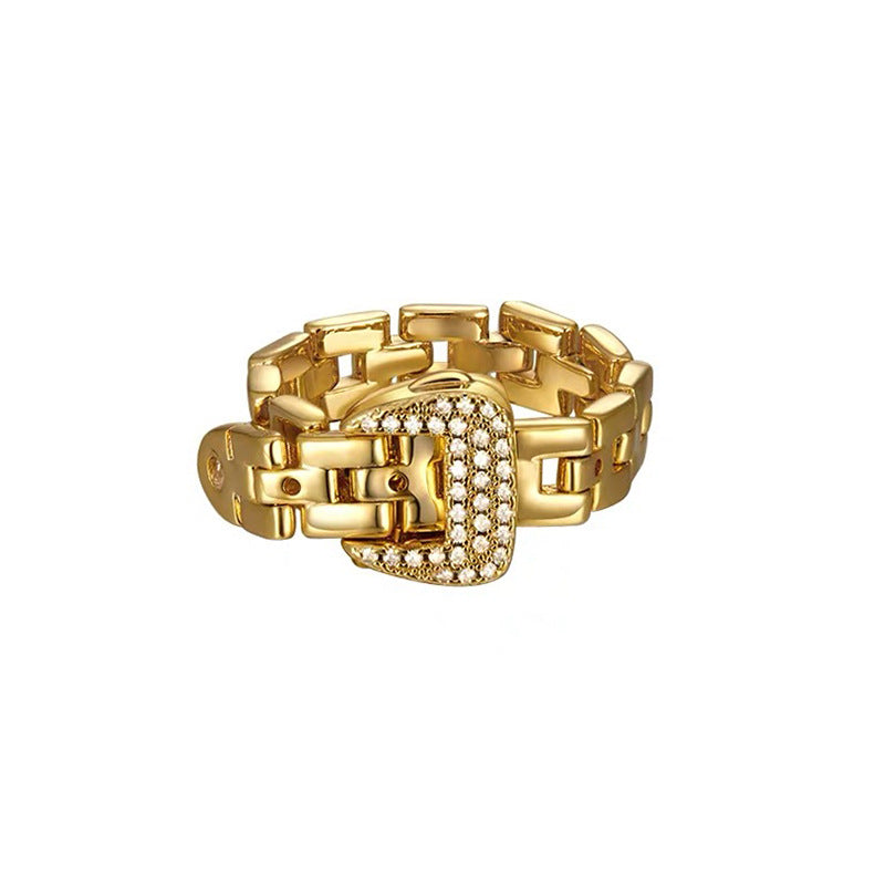 Anillos de Zirconia con Hebilla de Cinturón Ajustable Anillo de Cadena Suave de Metal Desmontable
