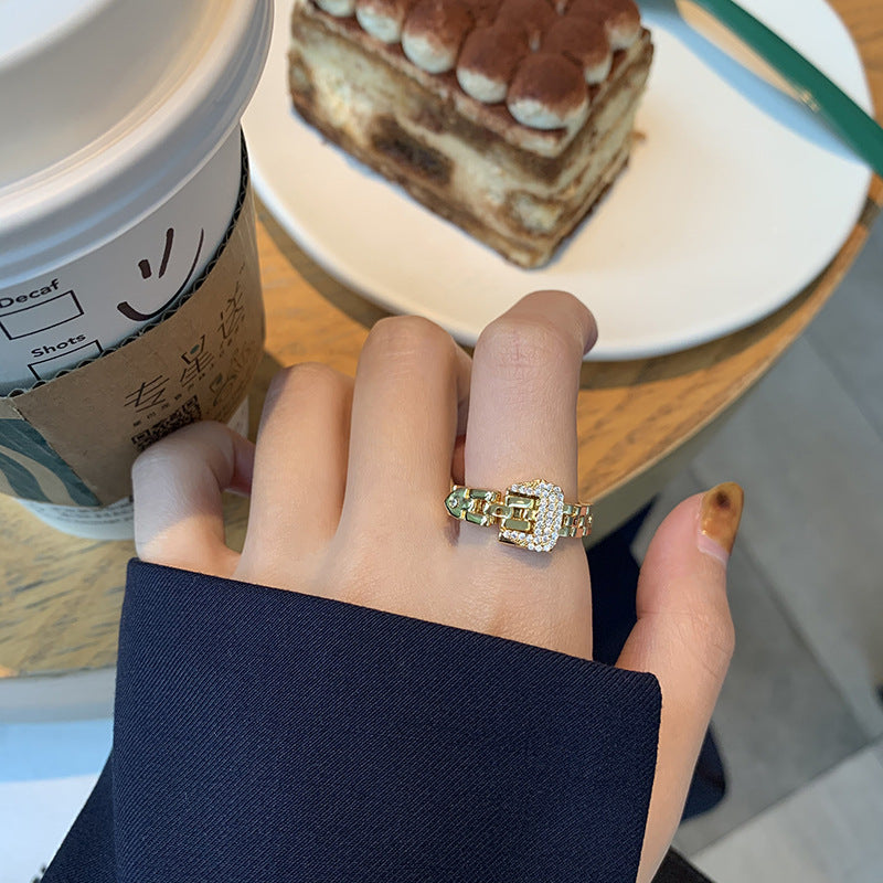 Anillos de Zirconia con Hebilla de Cinturón Ajustable Anillo de Cadena Suave de Metal Desmontable