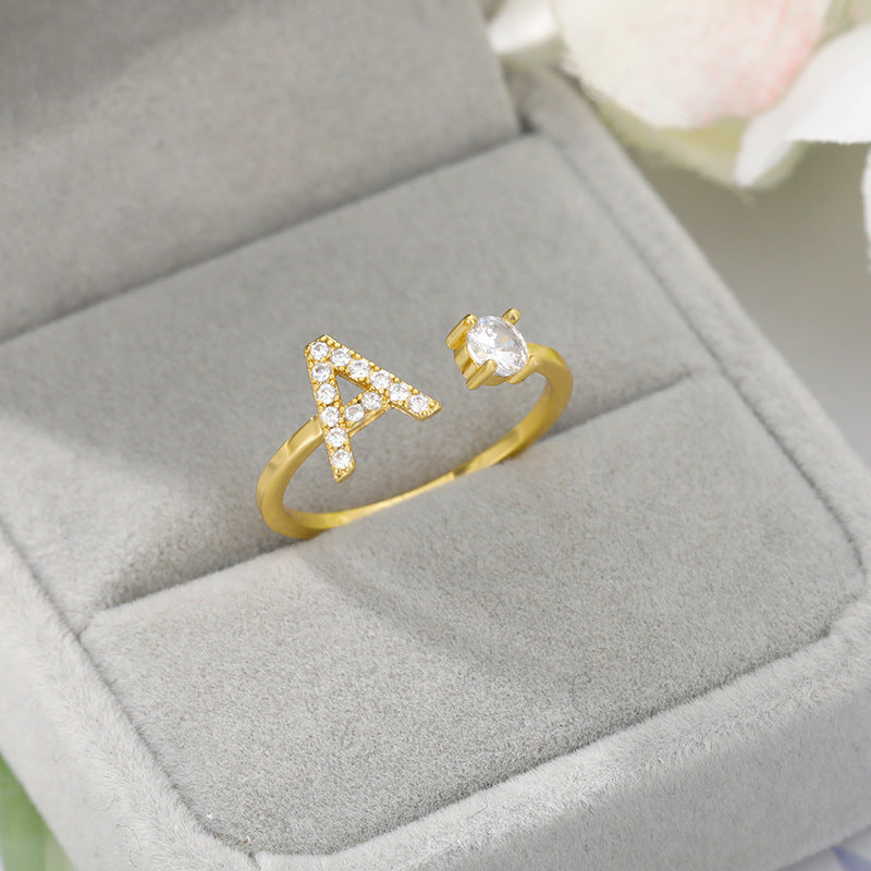Anillo inicial diminuto para mujer con circonita, letras A-Z, 26 anillos, moda para parejas, boda, dije ajustable, regalo de joyería de nacimiento, Bijoux Femme