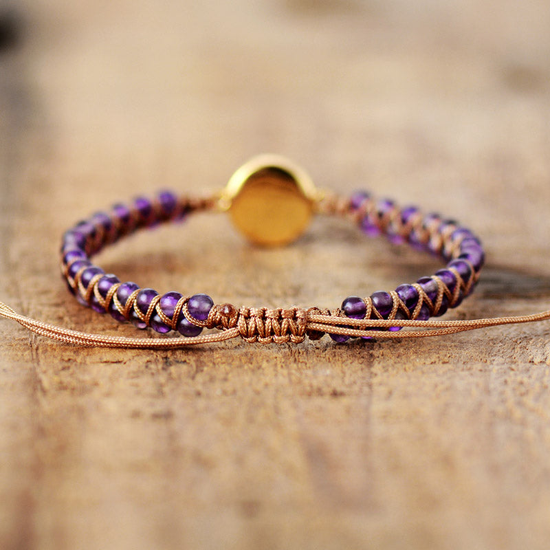 Pulseras de piedra envueltas para mujer, amatistas, ópalo, pulsera trenzada de cuerda, pulsera de la amistad de yoga, joyería bohemia