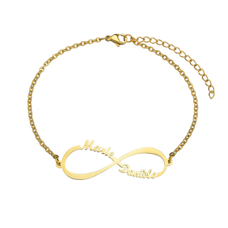 Personalisiertes Schmuckstück, individuelles Doppelnamen-Datum-Unendlichkeitsarmband, Roségold-Unendlichkeits-Namensschildarmbänder, Edelstahl-Handkette