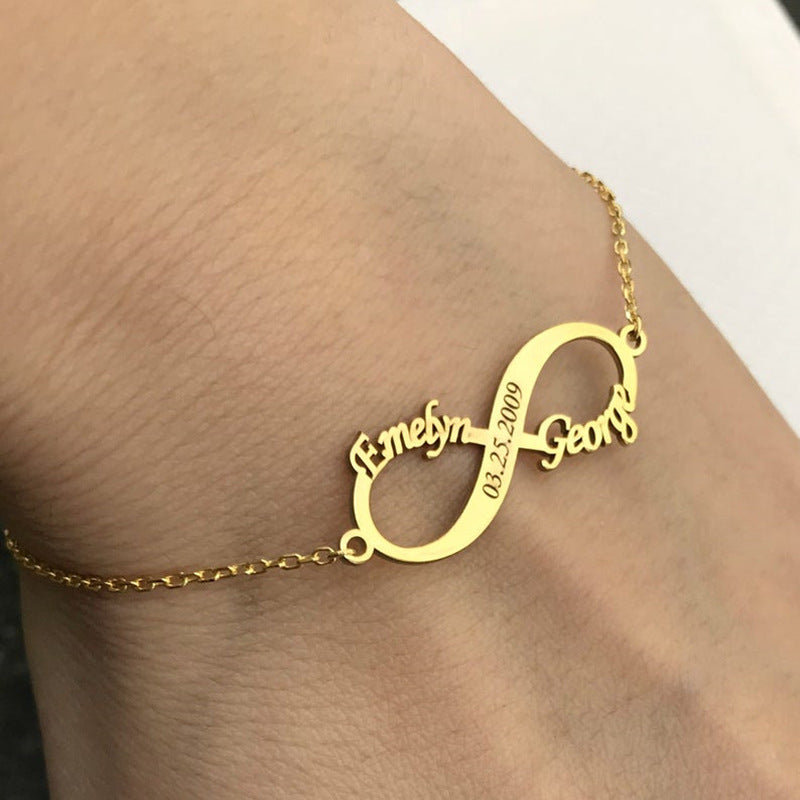 Personalisiertes Schmuckstück, individuelles Doppelnamen-Datum-Unendlichkeitsarmband, Roségold-Unendlichkeits-Namensschildarmbänder, Edelstahl-Handkette