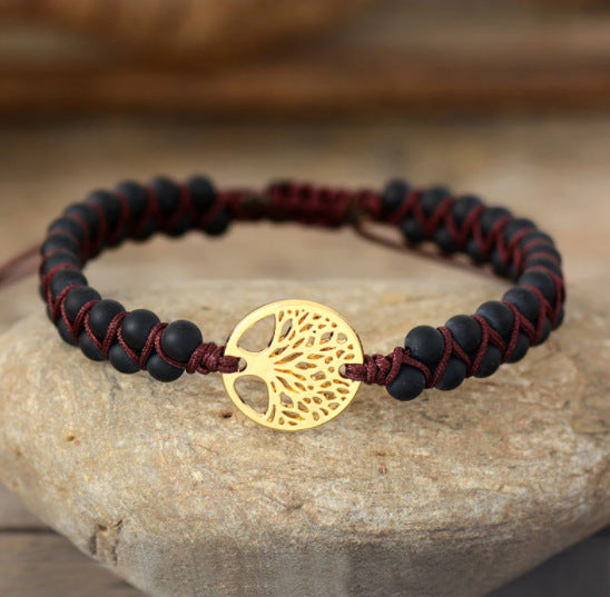 Pulsera de la amistad para amantes, de yoga, tejida a mano con cuentas de ágata natural