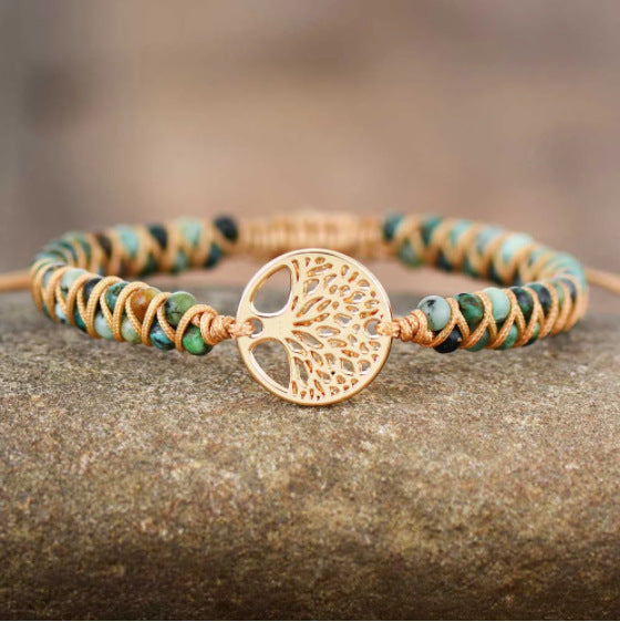 Pulsera de la amistad para amantes, de yoga, tejida a mano con cuentas de ágata natural
