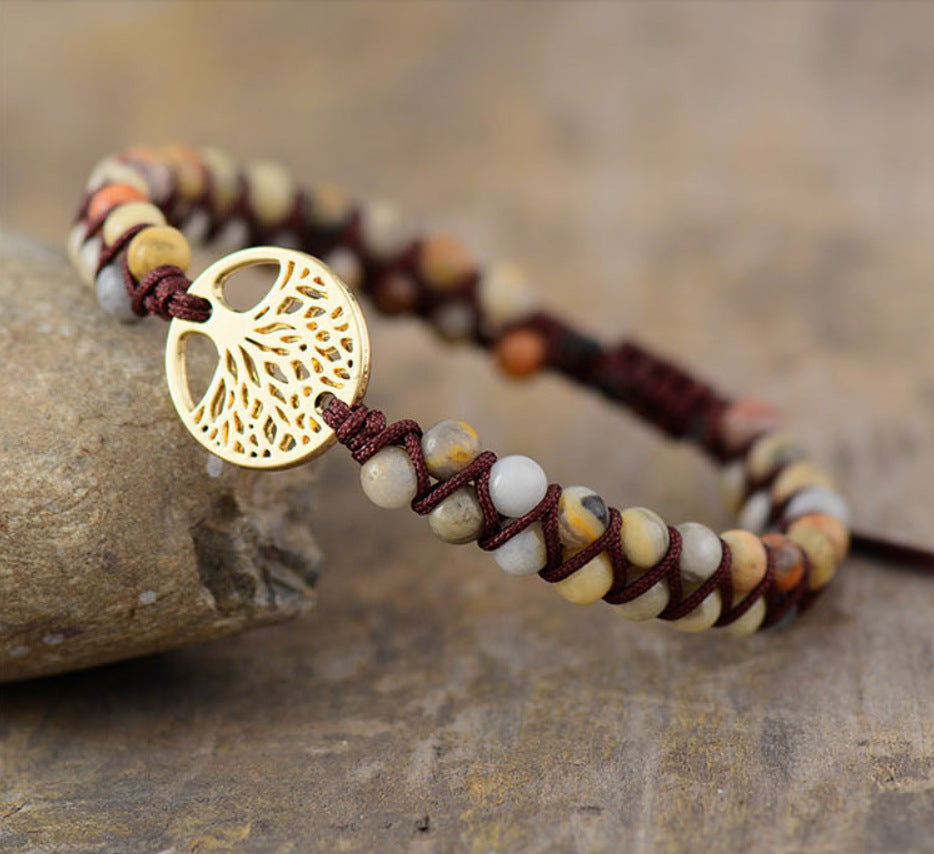 Pulsera de la amistad para amantes, de yoga, tejida a mano con cuentas de ágata natural