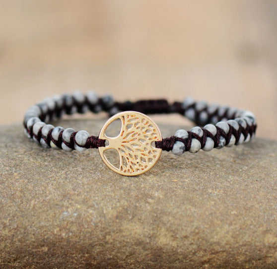 Pulsera de la amistad para amantes, de yoga, tejida a mano con cuentas de ágata natural