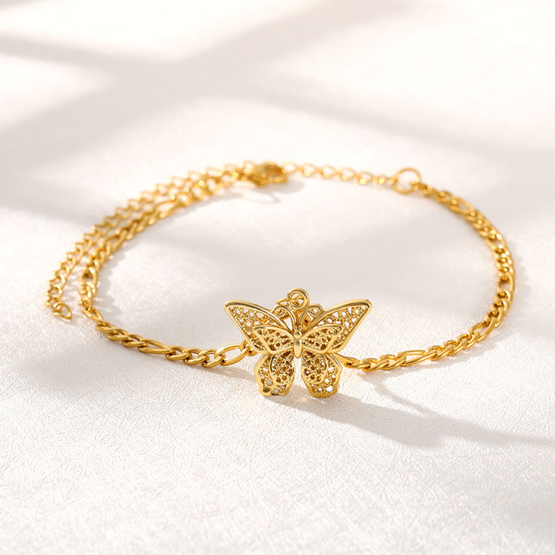 Heißer Stil Edelstahl Schmetterlingsarmband 18K Gold Bohemianisches Paar Schmuck Schmetterlingsanhänger Armband