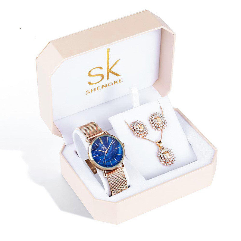 Three-piece Rose Gold Watch Birthday Gift Ladies Watch Set
