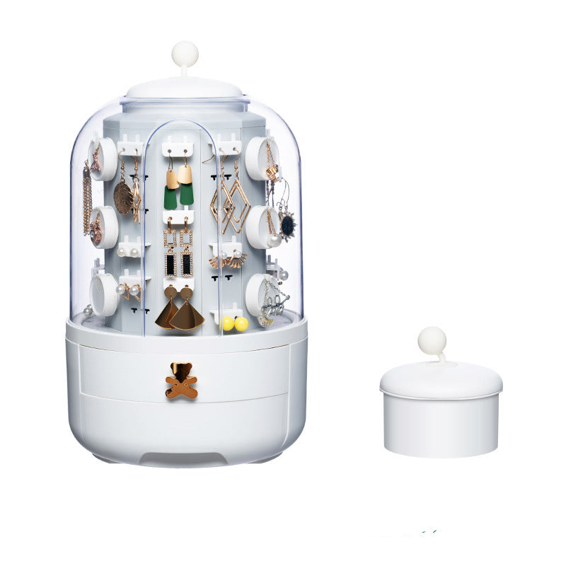 Schmuck- und Make-up-Organizer, Ohrring-Präsentationsständer, Armband-Halsketten-Box, Kunststoff, große Kapazität, 360-Grad-drehbar