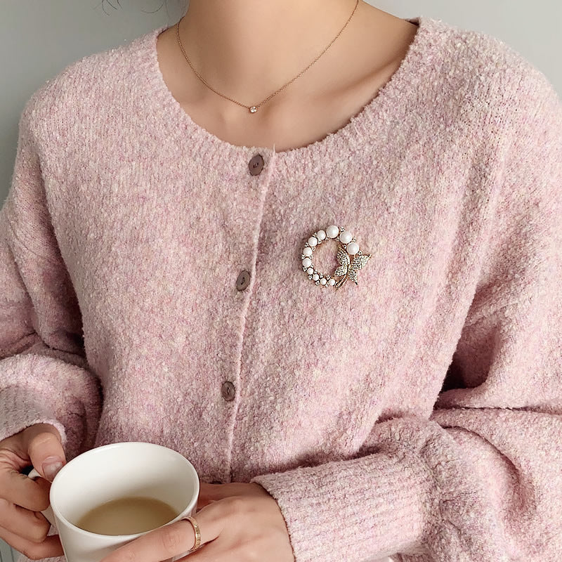 Vintage Diamantbesetzter Schmetterling Perlenring Brosche Modestil Dongdaemun