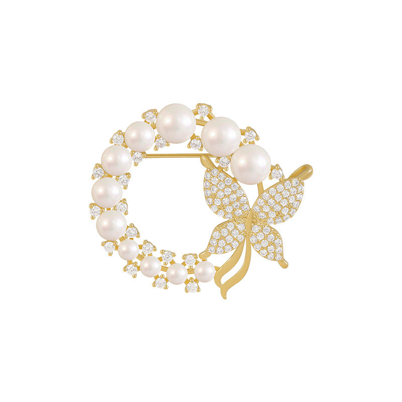 Vintage Diamantbesetzter Schmetterling Perlenring Brosche Modestil Dongdaemun