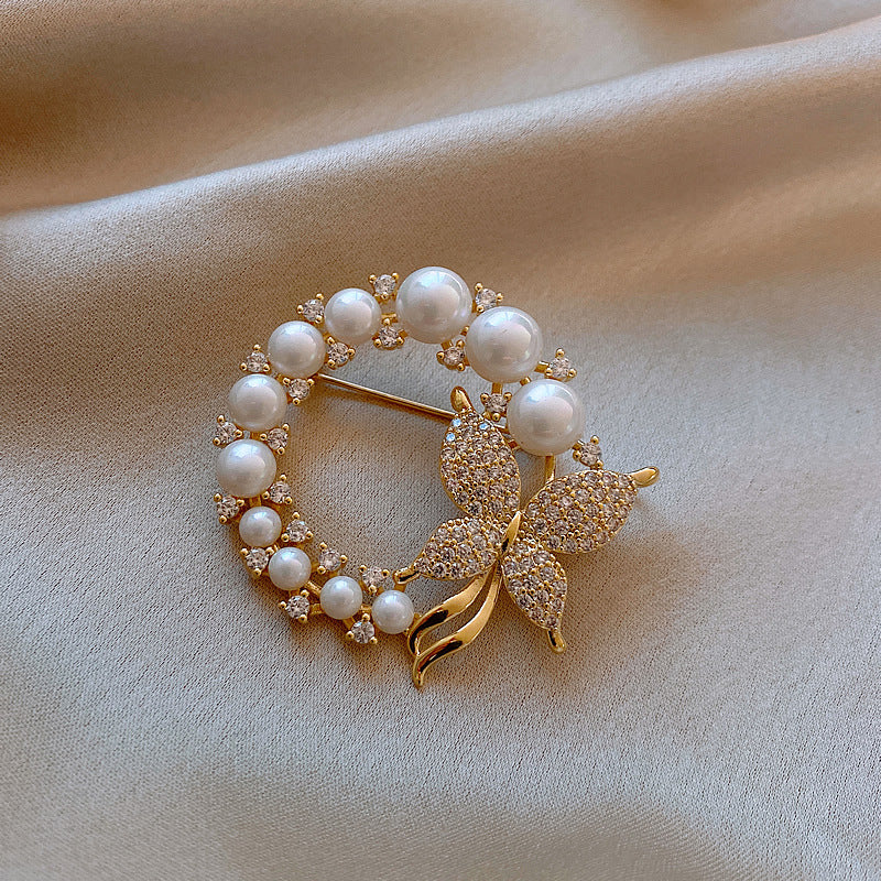 Vintage Diamantbesetzter Schmetterling Perlenring Brosche Modestil Dongdaemun