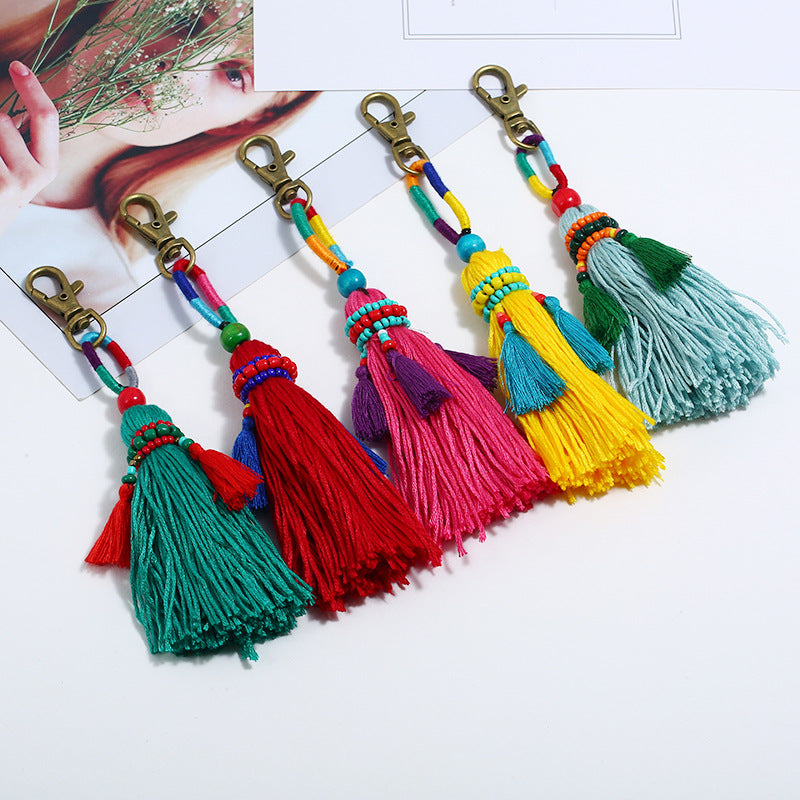 Colgante de borla colorido tejido a mano con cuentas de lana estilo bohemio DIY