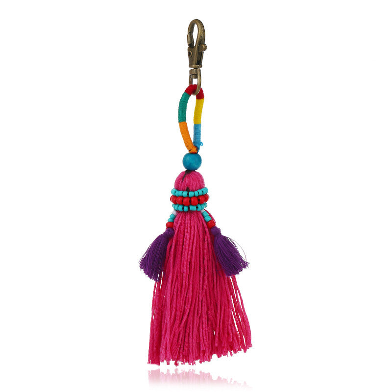 Colgante de borla colorido tejido a mano con cuentas de lana estilo bohemio DIY