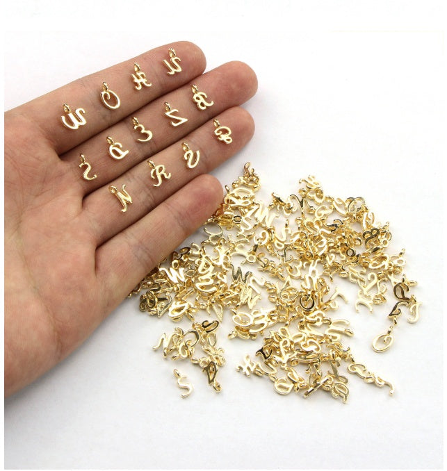 52Pcs Random Mixed Shape Ancient Letters Charms Gold 26 Letter Pendants For Diy Necklace Keychain Jewelry Gifts Making Tools