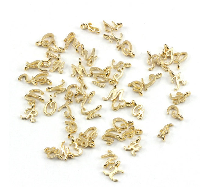 52Pcs Random Mixed Shape Ancient Letters Charms Gold 26 Letter Pendants For Diy Necklace Keychain Jewelry Gifts Making Tools
