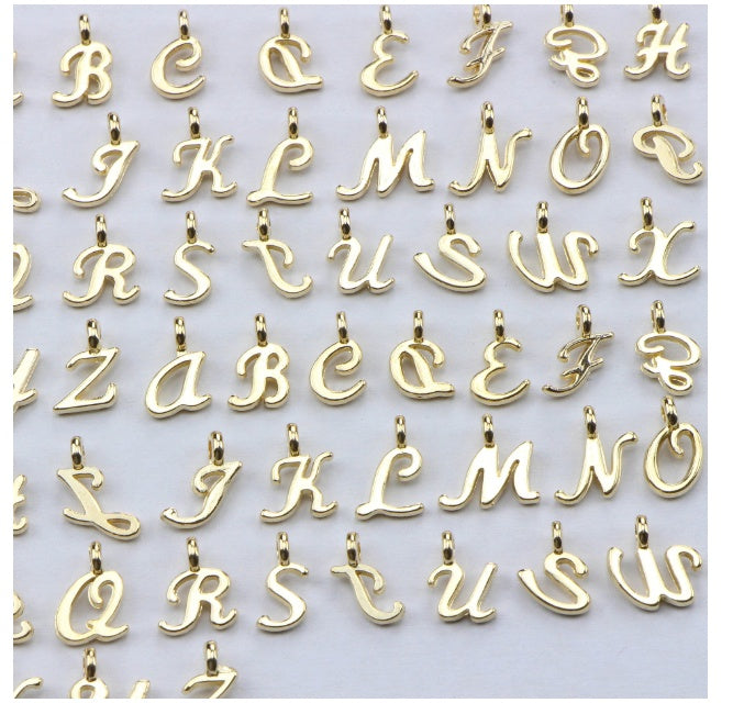 52Pcs Random Mixed Shape Ancient Letters Charms Gold 26 Letter Pendants For Diy Necklace Keychain Jewelry Gifts Making Tools