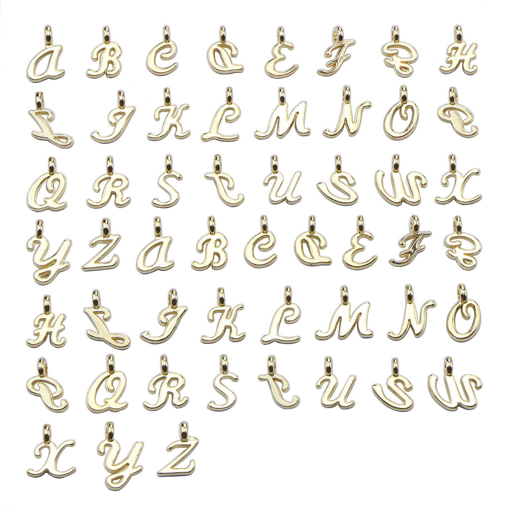 52Pcs Random Mixed Shape Ancient Letters Charms Gold 26 Letter Pendants For Diy Necklace Keychain Jewelry Gifts Making Tools