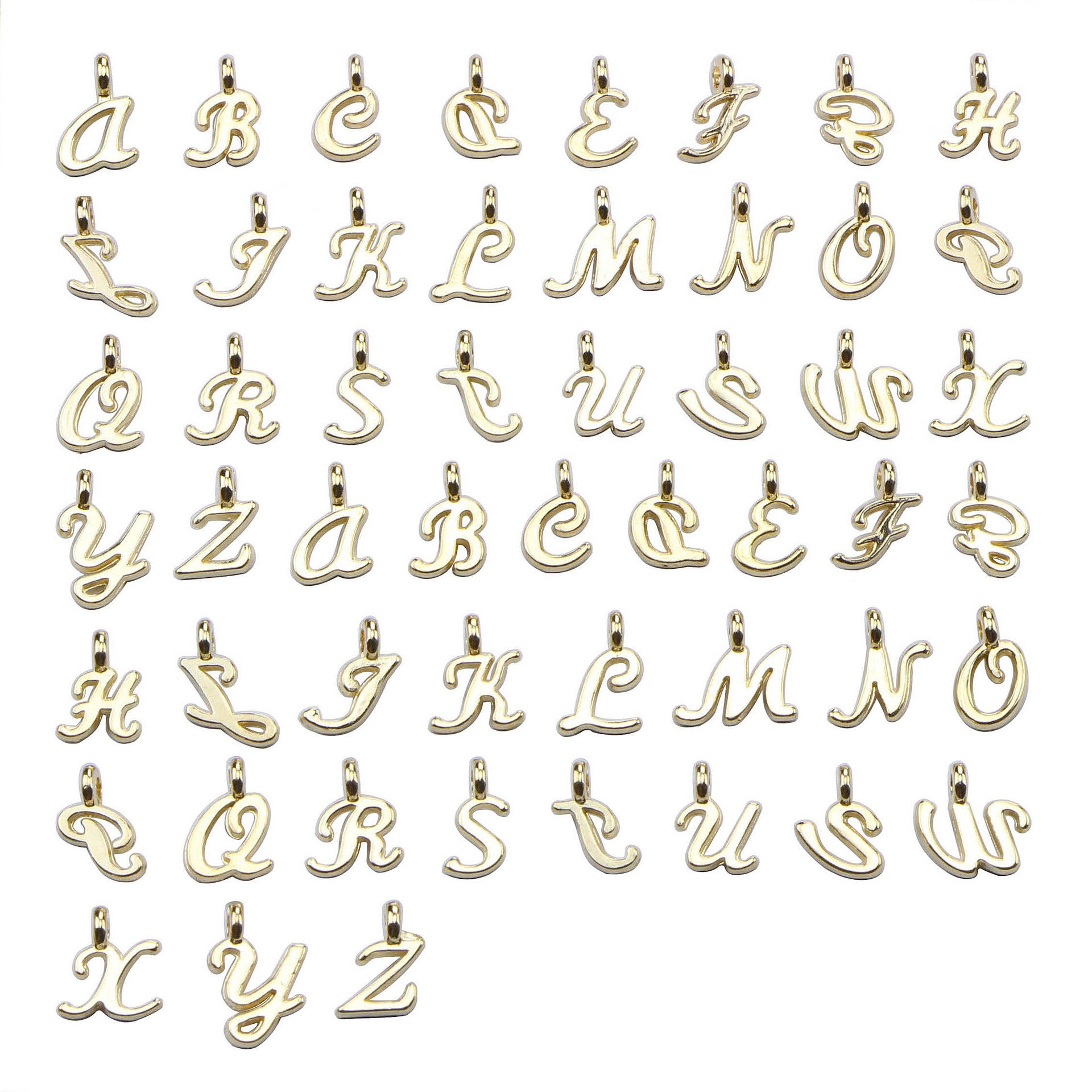 52Pcs Random Mixed Shape Ancient Letters Charms Gold 26 Letter Pendants For Diy Necklace Keychain Jewelry Gifts Making Tools