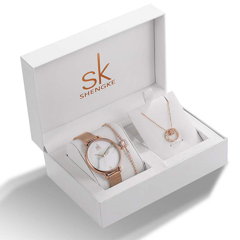 Damen Set Strass Schmuck Armband Halskette Gedenkuhr