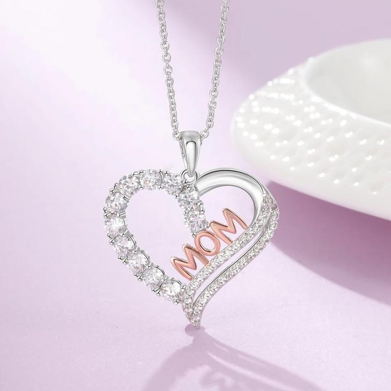 Europäische und amerikanische grenzüberschreitende Schmuckmode Kreatives Muttertagsgeschenk Mama Liebe Diamant Anhänger Halskette Accessoires