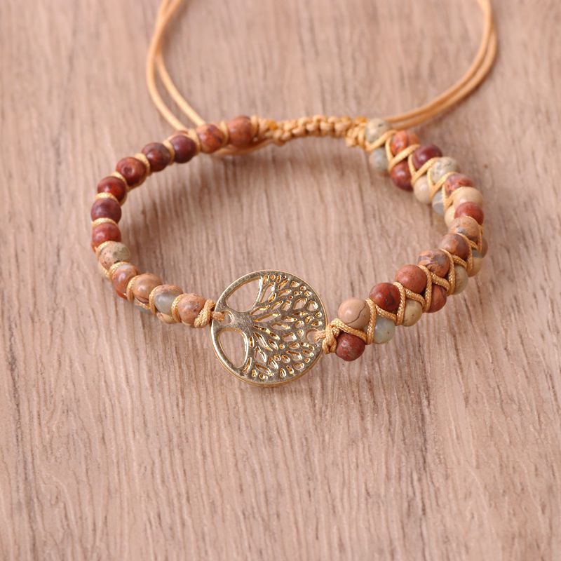 Pulsera de la amistad para amantes, de yoga, tejida a mano con cuentas de ágata natural