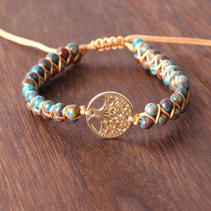 Pulsera de la amistad para amantes, de yoga, tejida a mano con cuentas de ágata natural