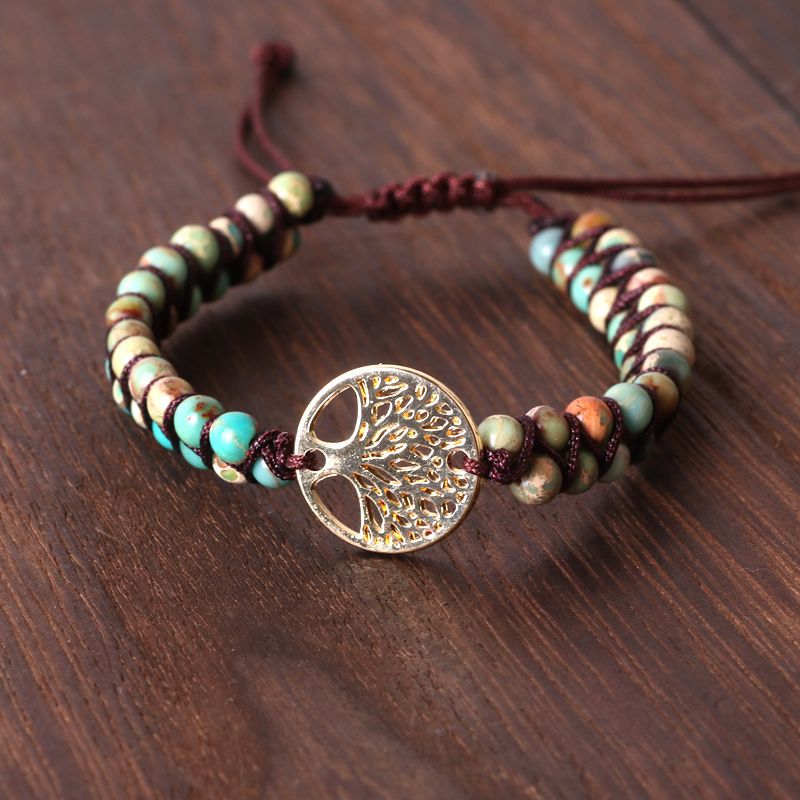 Pulsera de la amistad para amantes, de yoga, tejida a mano con cuentas de ágata natural