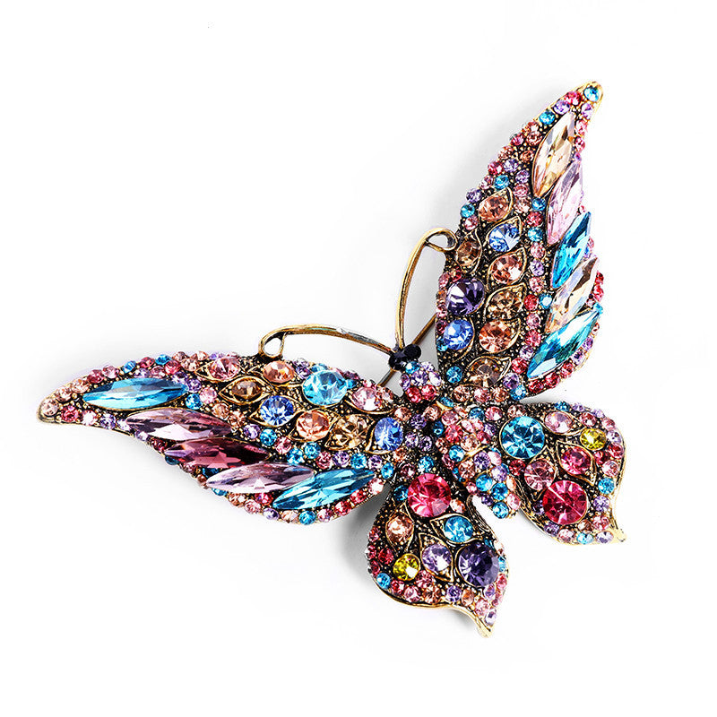 Broche grande de mariposa de cristal de animales de moda
