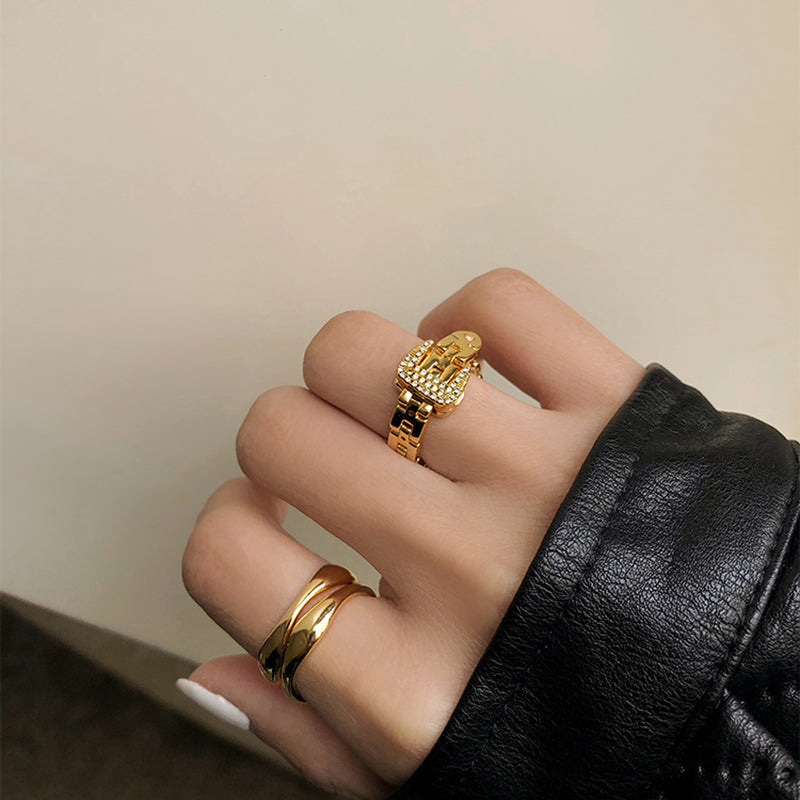 Anillos de Zirconia con Hebilla de Cinturón Ajustable Anillo de Cadena Suave de Metal Desmontable