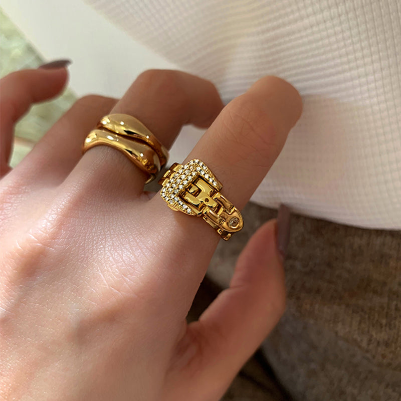 Anillos de Zirconia con Hebilla de Cinturón Ajustable Anillo de Cadena Suave de Metal Desmontable